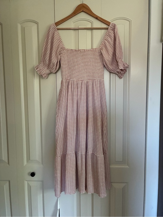 o.p.t Dresses & Skirts - Gingham Smocked Midi Dress in Light Pink